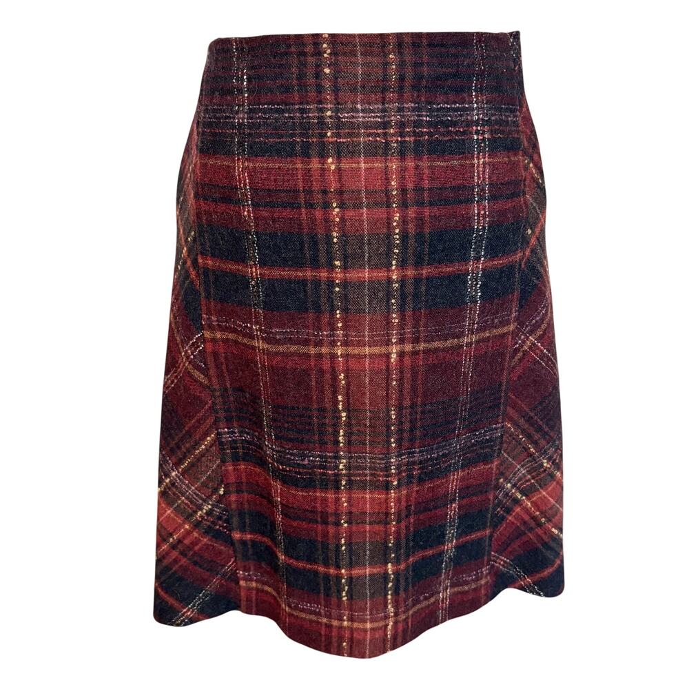 J Jill Lightweight Wool Blend Tartan Plaid Tweed Short Skirt Retro Classic